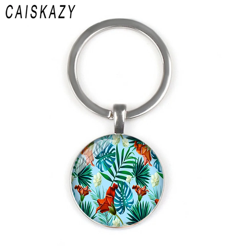 Тропические листья стеклянный кабошон держатель для ключей красивые