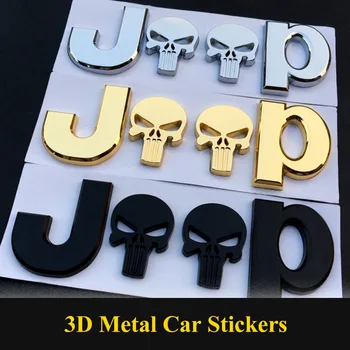 

3D Metal for skull jeep Car Side Fender Rear Trunk Emblem Badge Sticker Decal for Chrysler JEEP Cherokee Wrangler Compass Grand
