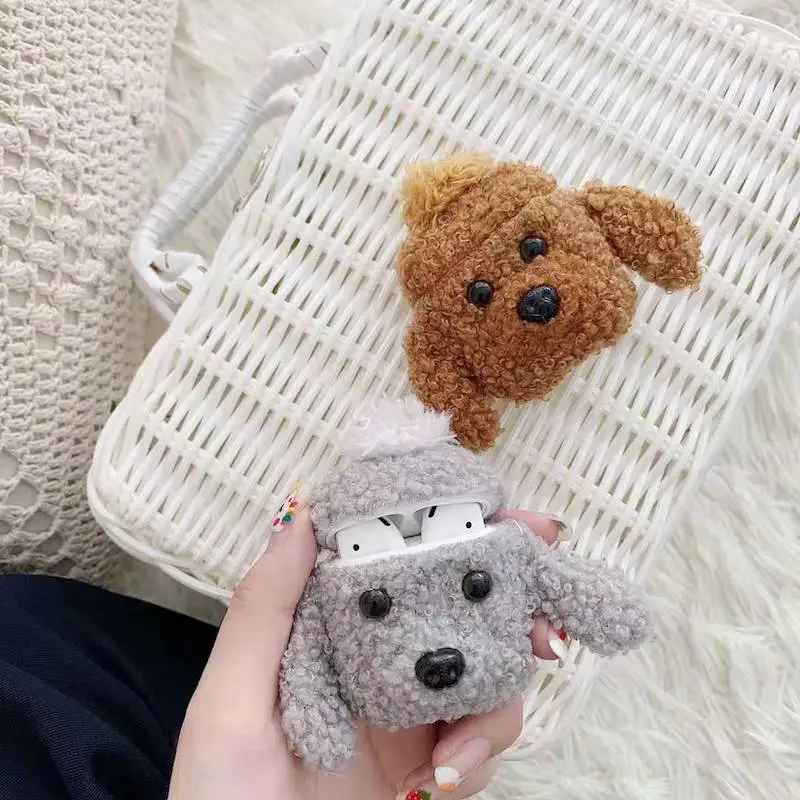 

3D cute poodle Teddy puppy chip wireless Bluetooth headset silicone case Airpods headset set with shockproof soft cover.