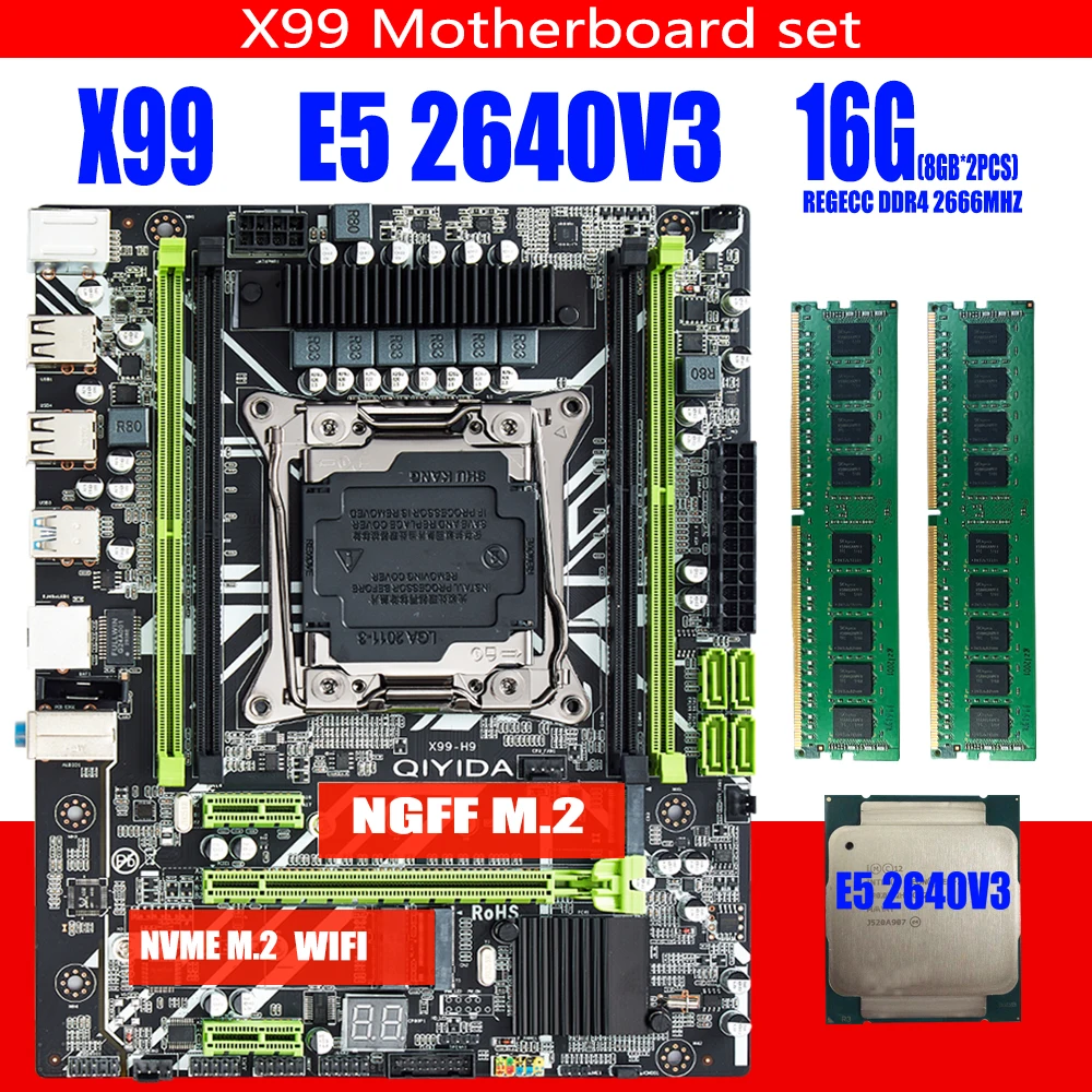 Placa base X99 H9 con Xeon, memoria ECC REG, E5 2640, V3, LGA2011-3, 2640V3, CPU, 16 GB, kit de 2 x 8 GB, 2666 MHz, DDR4