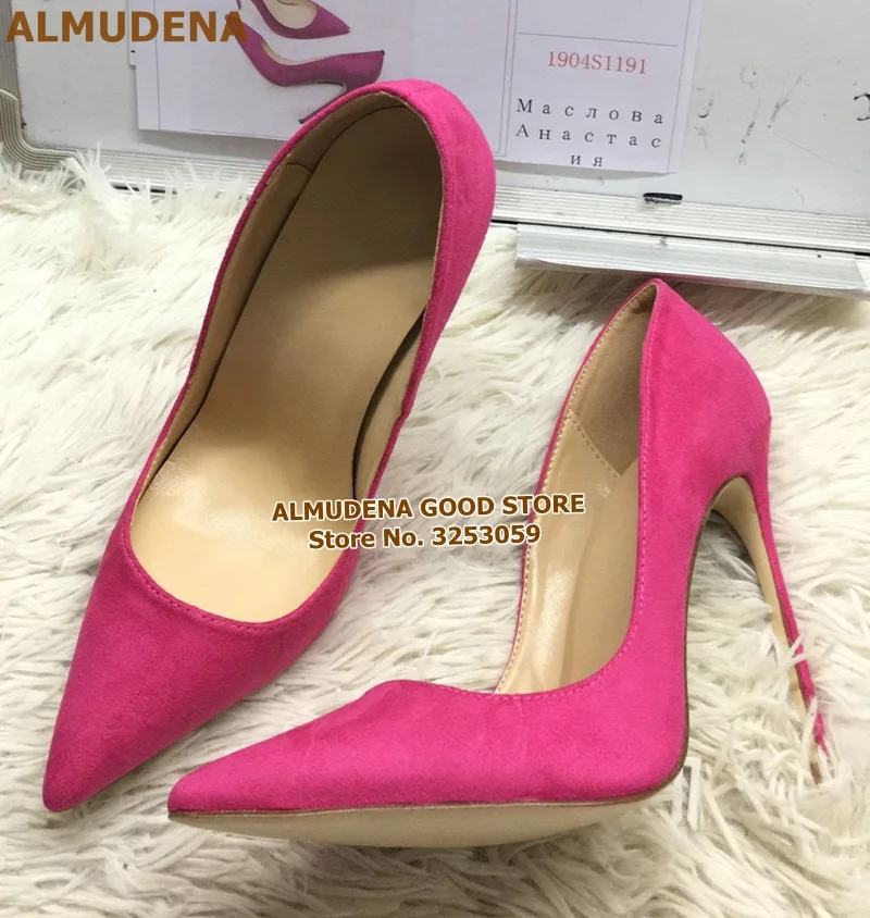 1904S1191 玫红色绒面尖头 12cm 名流