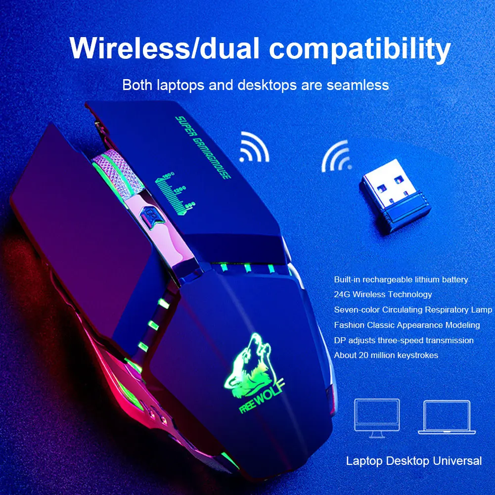 X11 2,4G USB перезаряжаемая эргономичная для ПК блестящая универсальная игровая техника офисная светодиодный Беспроводная мышь с Цветной подсветкой
