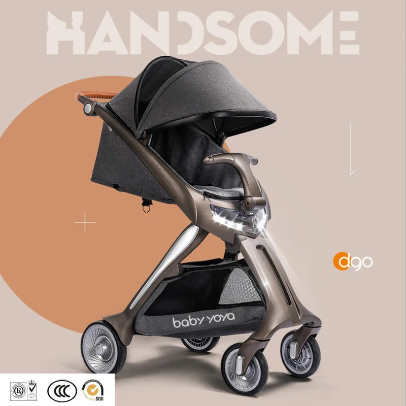 

High-end multi-function alloy night light light folding stroller can sit four-wheel shock absorber high landscape baby stroller