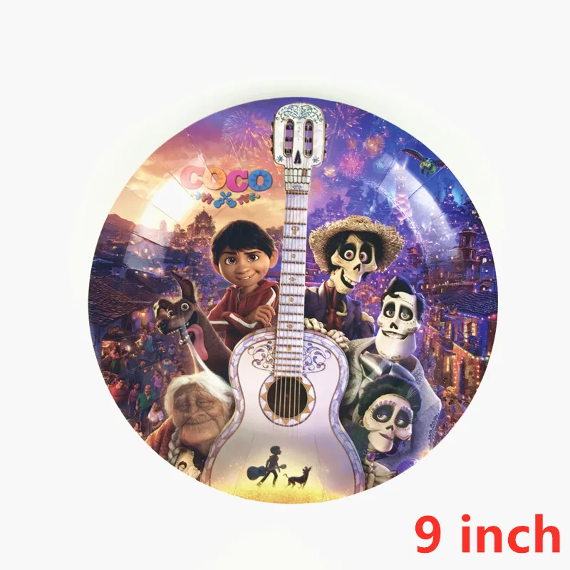 9inch plates-6pcs Хэллоуин COCO День Рождения украшения Дети Мальчики Подарочная сумка шар бумажные чашки тарелки детский душ одноразовые столовые приборы - Цвет: 9inch plates-6pcs