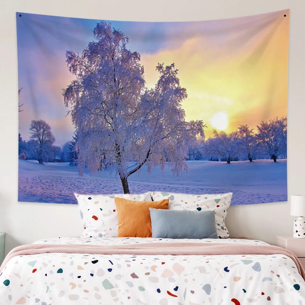 Winter Accumulated Snow Tapestry Beautiful Landscape Decor Art Printing Wall Hangings Home Living Room Bedroom Dorm | Дом и сад