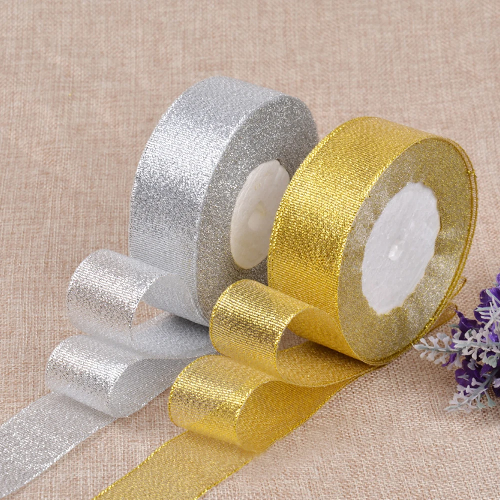 Gold and Silver Ribbon 25 Yard/22M Metallic Luster Wedding Christmas Decoration DIY Wedding Card Gift Wrapping