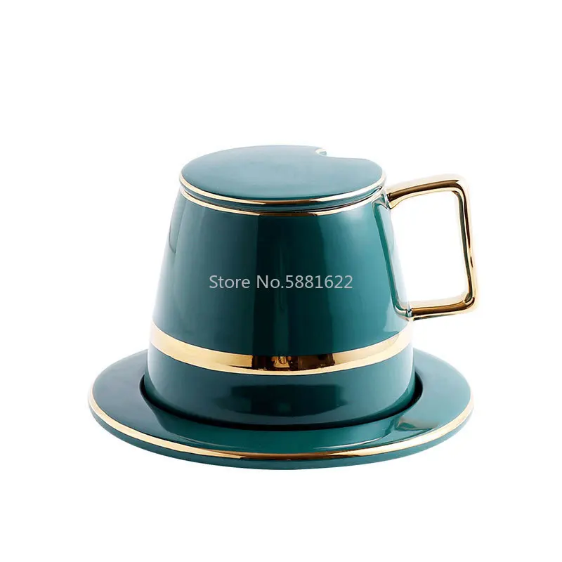 European Luxurious Ceramics Coffee Cup Sets Lid Dish Spoon Box Suit Mugs Milk Tea Tazas De Cafe Green Drinkware EA6BYD | Дом и сад