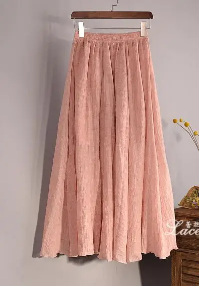 Новинка летние женские элегантные 16 цветов с высокой талией белье с эластичным поясом гофрированные длинные юбки женская тонкая повседневная юбка Saias - Цвет: Розовый