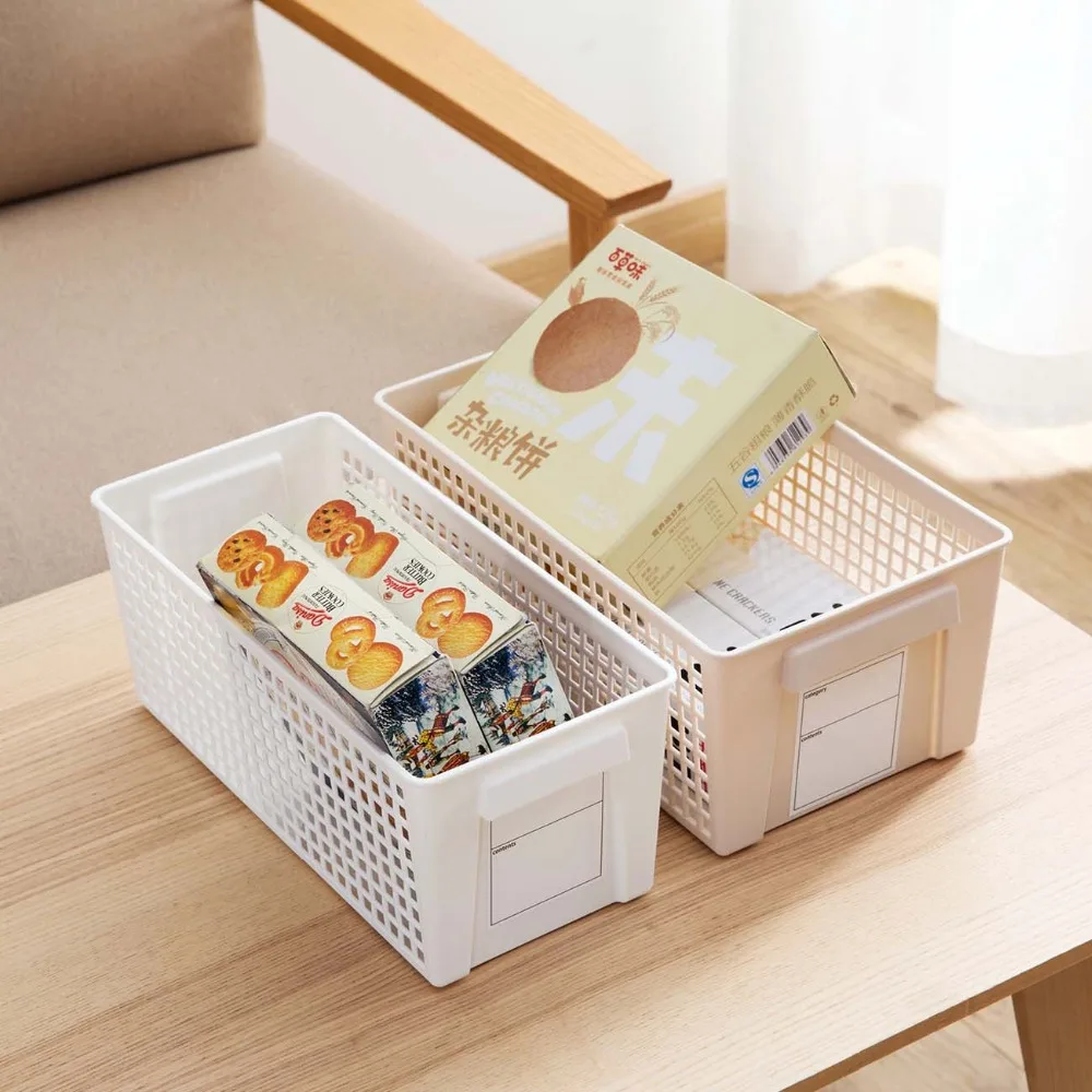 Ящик корзина для хранения Контейнер пластиковый кухонный шкаф для ванной комнаты Органайзер с этикеткой настольные закуски корзины для игрушек