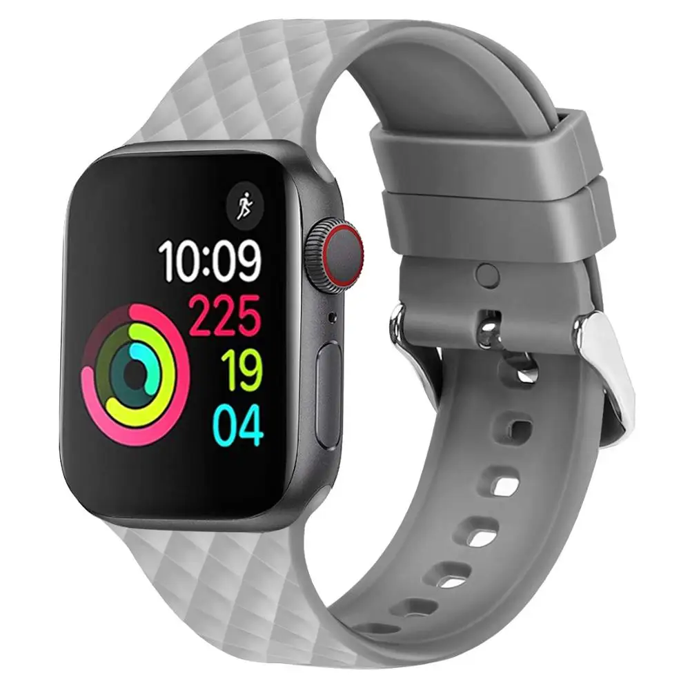 gray Силиконовый ремешок для Apple watch 5 ремешок 44 мм 40 мм iwatch 4 5 3 2 1 ремешок 38 мм 42 мм ромбический узор ремешок для часов аксессуары для браслетов - Цвет ремешка: gray