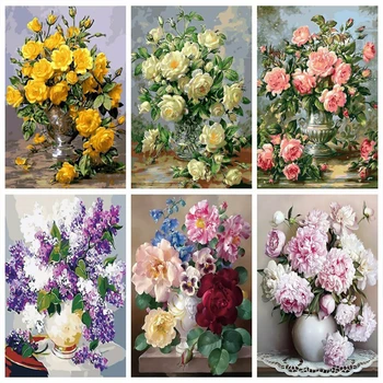 

HUACAN Painting By Numbers Flowers Kits Drawing Canvas HandPainted Oil DIY Pictures By Numbers Home Decoration