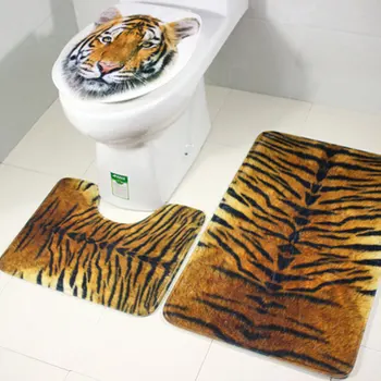 

3Pcs/Set Durable Tiger Leopard Animal Print Bath Mat Foot Mat Bathroom Toilet Rug Carpet Decor Non-Slip Dry Covers Home Supplies