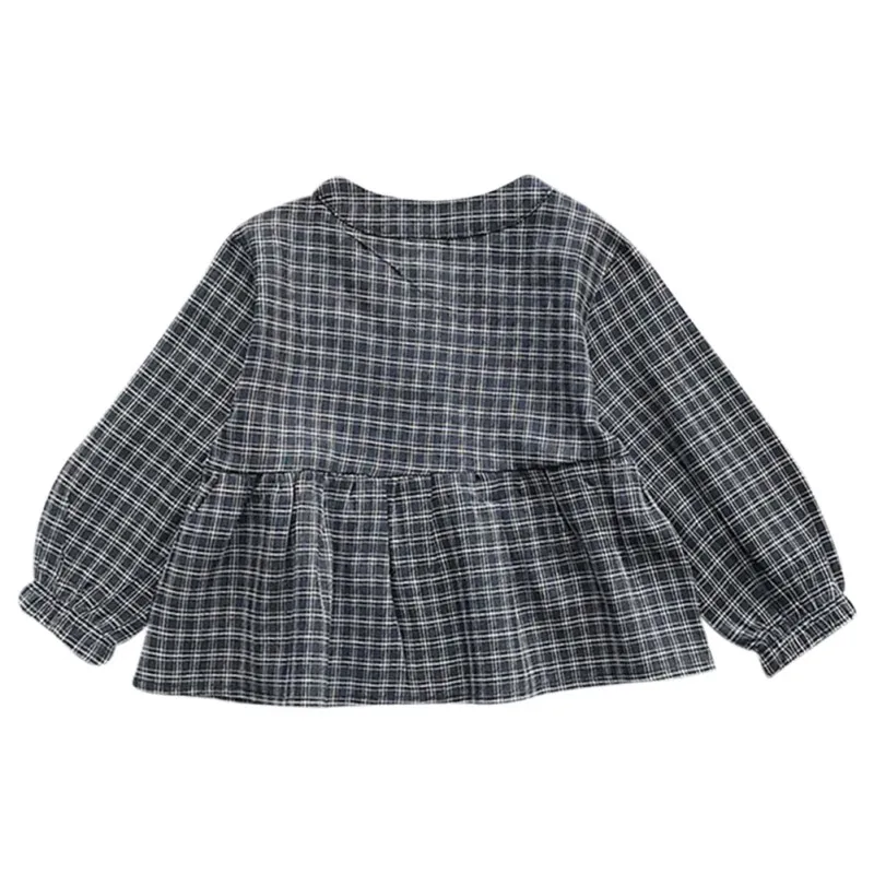 Весенне-осенняя блузка для маленьких девочек От 1 до 8 лет хлопковые клетчатые топы, блузка детские повседневные рубашки с длинными рукавами одежда для маленьких девочек 2 цвета