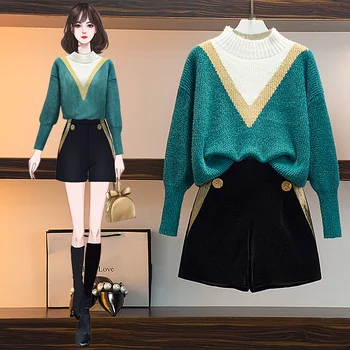 

2020 Winter 2 Piece pants Suits Sets Women Sweater+ Suits Casual Fashion Korean Sweet Kawaii 2 Pcs Sets