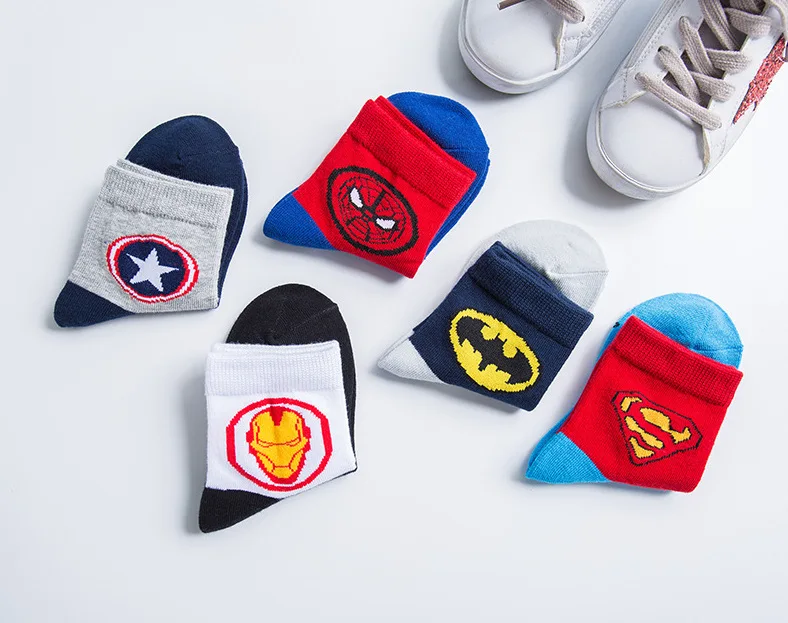 INS детская осенне-зимняя джинсовая куртка hero серии коттоновые носки Superman Spiderman Batman хит цвет носки без пятки