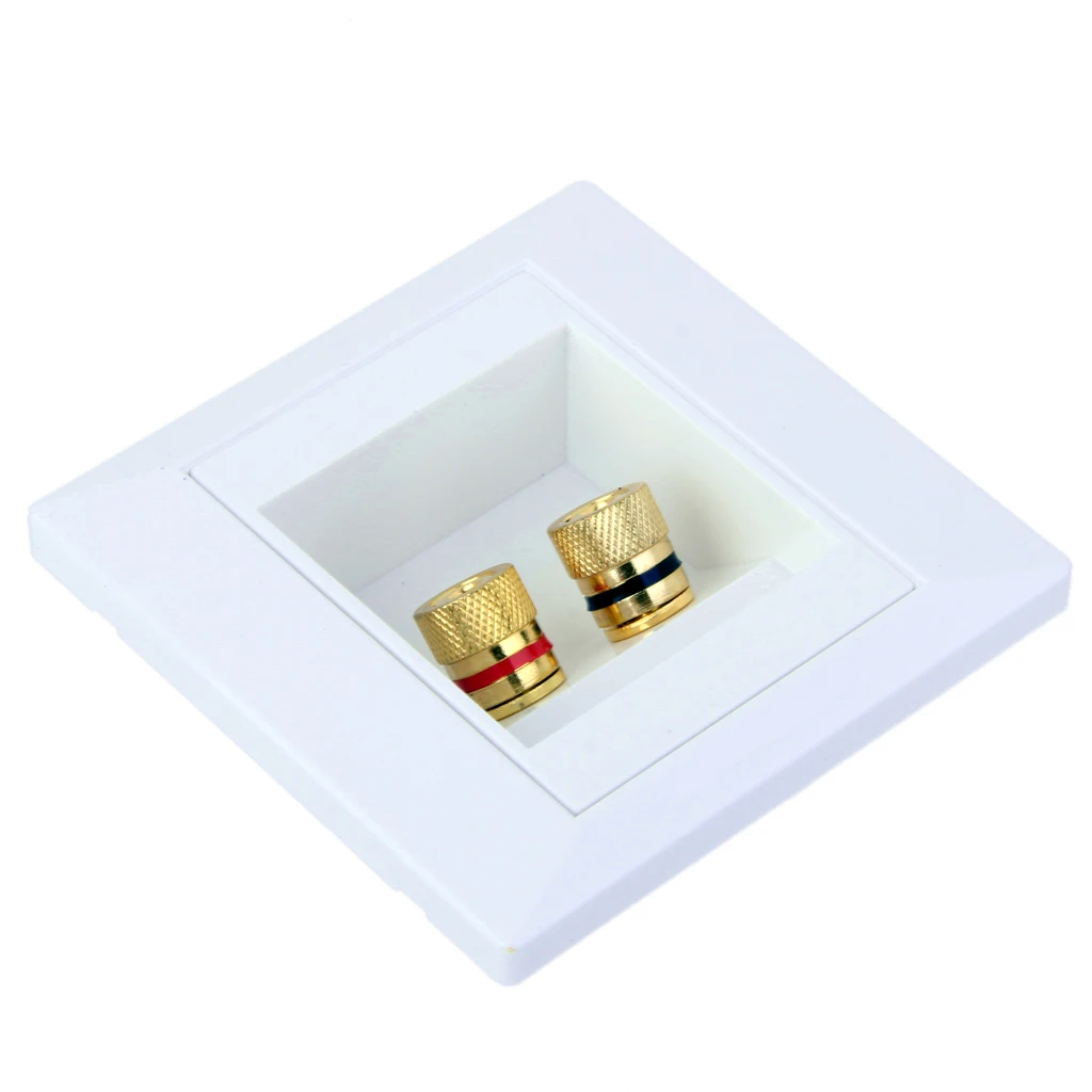 Gold Plated 2 Binding Post Banana Jack White Wall Face Plate Surround Sound