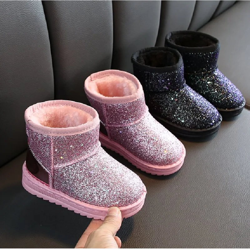 CYSINCOS ботинки для девочек; зимняя детская обувь; теплые блестящие водонепроницаемые плюшевые зимние ботинки для мальчиков; ботинки для девочек; детская обувь