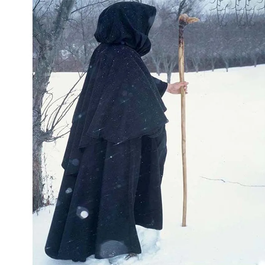 Man Retro Cap Cloak for Autumn and Winter Medieval Vintage Monk's Robe Sorcerer's Costume Stage Cosplay Costume Clothes Man Cloa - Цвет: black