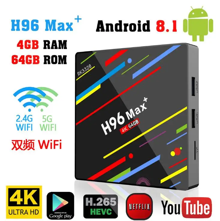 ТВ-бокс H96 MAX Plus Android 8,1 4 Гб ram 64 Гб Rockchip RK3328 H.265 4K Youtube Netflix Google Play Smart tv H96MAX