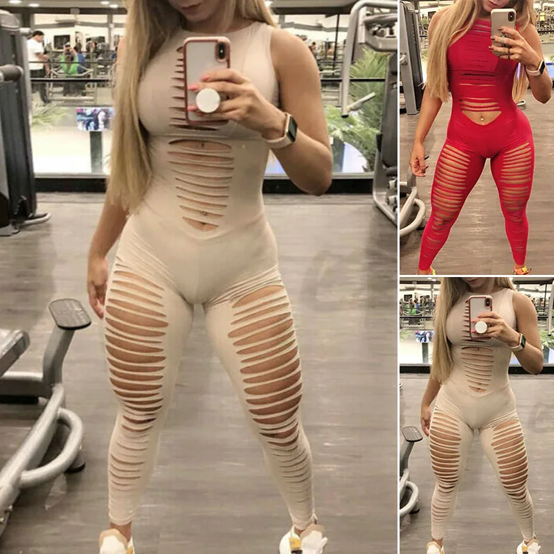 Womens Bodysuit Ladies Workout Summer Sleeveless Jumpsuit Stylish Gym Skinny Slim Round neck Fitness