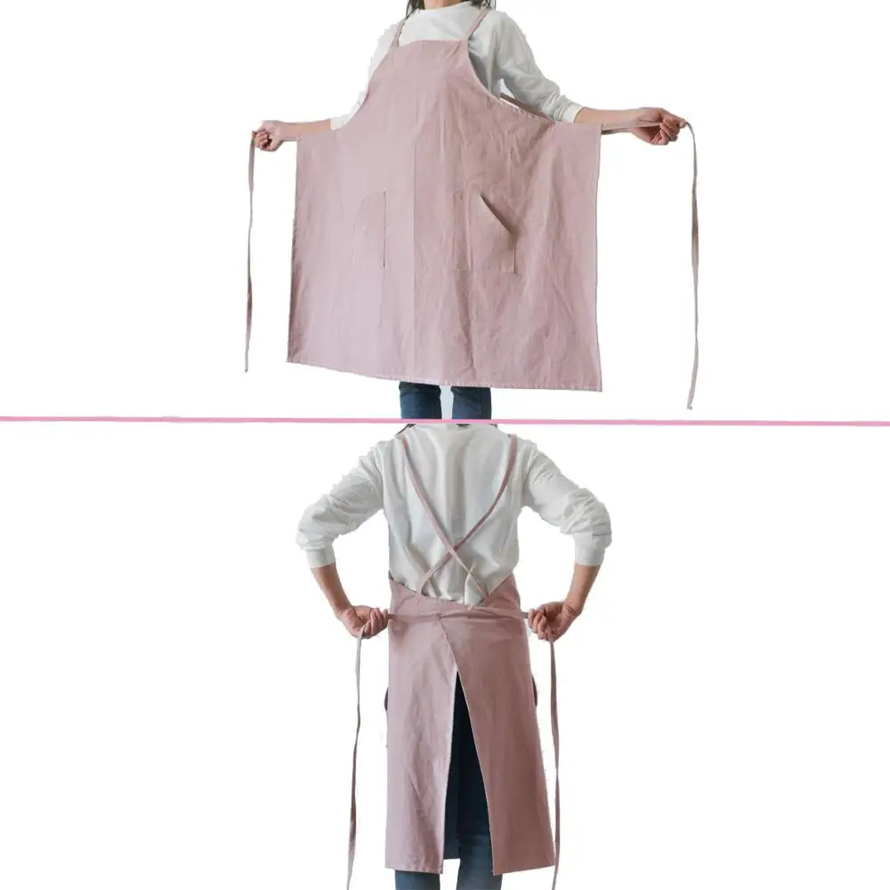 100% Cotton Apron With Pockets Cooking kitchen Aprons for Women Men Restaurant Cafe Work Uniform Smocks Custom Logo