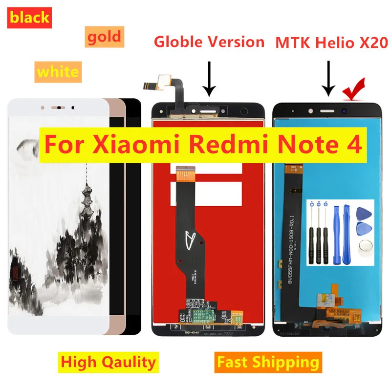 5," для Xiaomi Redmi Note 4 ЖК-экран Redmi Note 4 ЖК-дисплей сенсорный экран Redmi Note 4 в сборе с рамкой MTK Helio X20 lcd