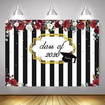 

Congrats Class of 2020 Photo Background for Photo Studio Congratulations Graduation Party Backdrop Decoration Floral Stripes