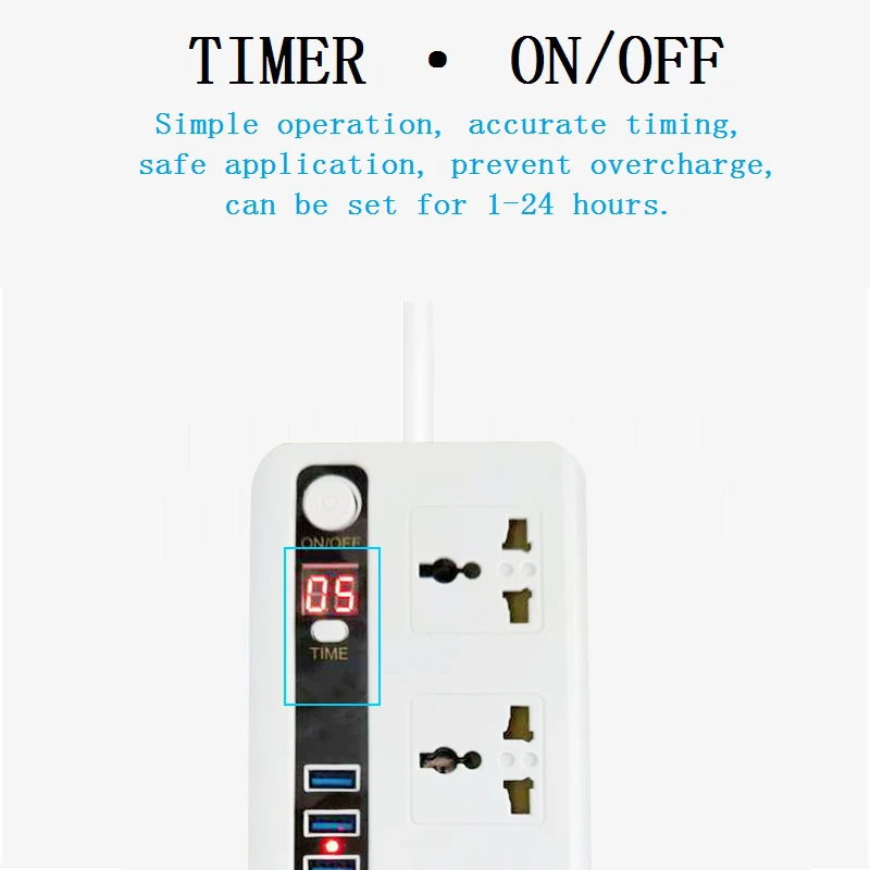 Плата питания розетка с таймером Вилка европейского стандарта 3AC Soquete multifuncional universal Porta de carregamento 4USB Cabo de extensão 2M Tomada elétrica