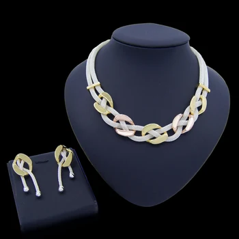 

Yulaili Fashion Women African Jewelry Set Wedding Twist Weave Choker Necklace Earrings Bridal Dubai Ethiopian Jewellery Sets