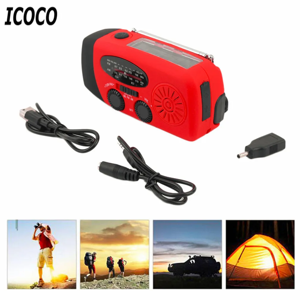 

ICOCO 3 in 1 Emergency Charger Flashlight Hand Crank Generator Wind up Solar Dynamo Powered FM/AM Radio Charger LED Flashlight