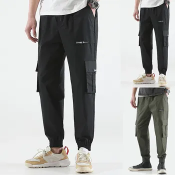 

Dropshipping Mens Spring Antumn Fashion Retro Solid Color Multi-pocket Long Pants Trousers Casual Dress Women Korea style