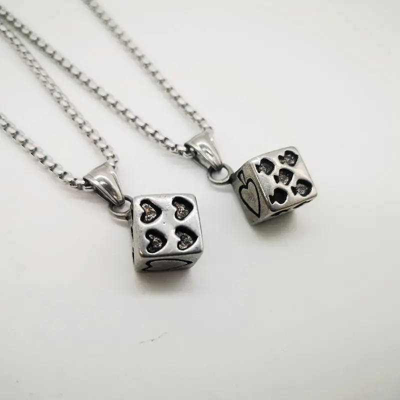 New Arrival Mens Personal Spade Dice Pendant Necklace Antique Silver