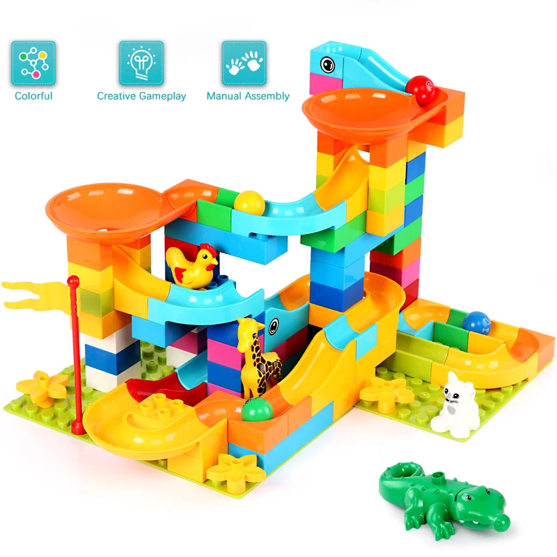 52-296PCS Marble Race Run Tracking Building Blocks Sets Compatible LegoINGlys Duploed Maze Ball Bricks Funnel Slide Blocks Toys