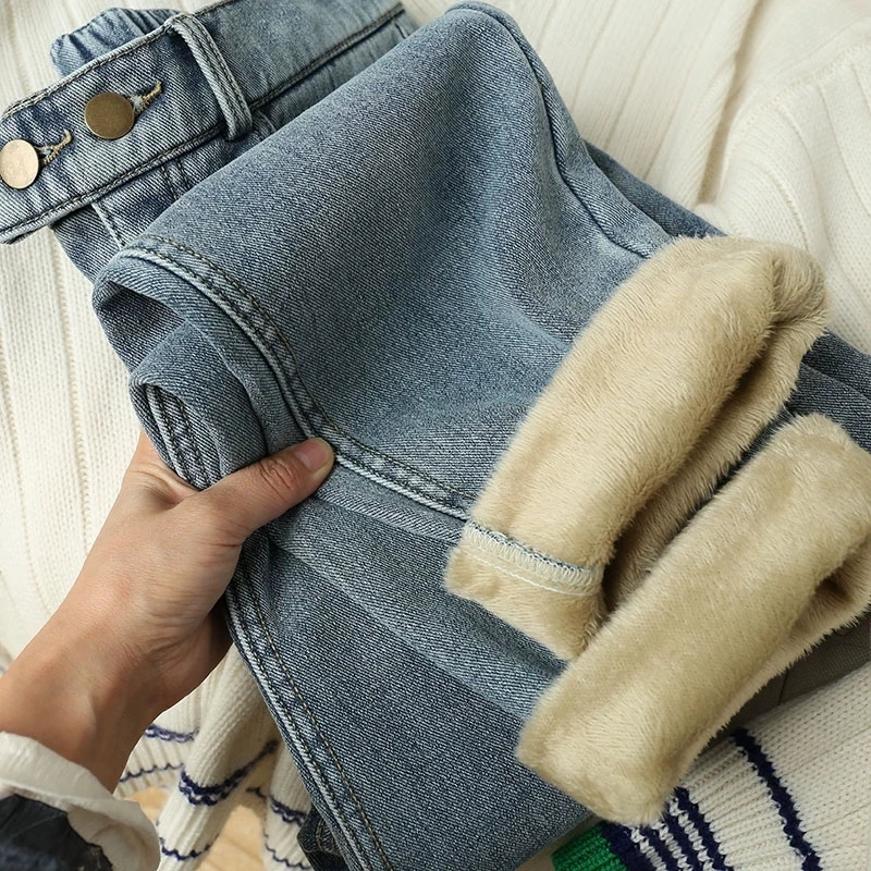 Winter Girls Jeans Women Soft High Waist Women'S Trousers Denim Loose Streetwear Woman Pants Femme Pantalon Mujer Thick Velvet