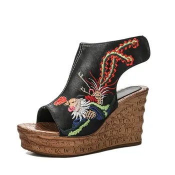 

2020 New Summer Retro Sandals National Style Embroidered Women's Shoes Bohemia Wedge Open Toe Platform Sandals