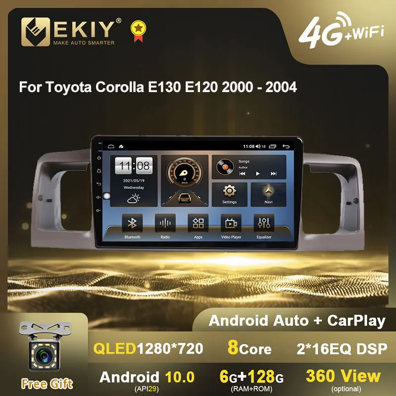 EKIY QLED 1280*720 Android 10 автомобильное радио 6G + 128G для Toyota Corolla E130 E120 2000 - 2004