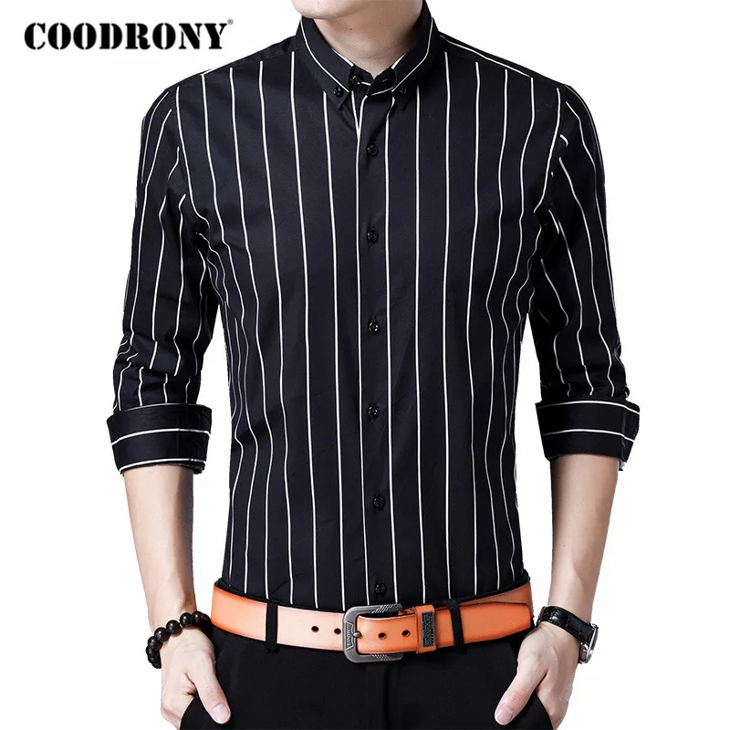 

COODRONY Brand Mens Shirts Long Sleeve Shirt Men Clothing 2020 Autumn New Arrival Streetwear Fashion Striped Chemise Homme C6091