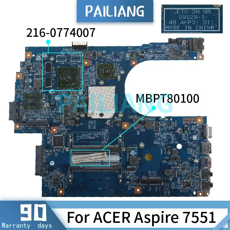

Материнская плата PAILIANG для ноутбука ACER Aspire 7551, материнская плата MBPT80100 09929-1 216-0774007 DDR3