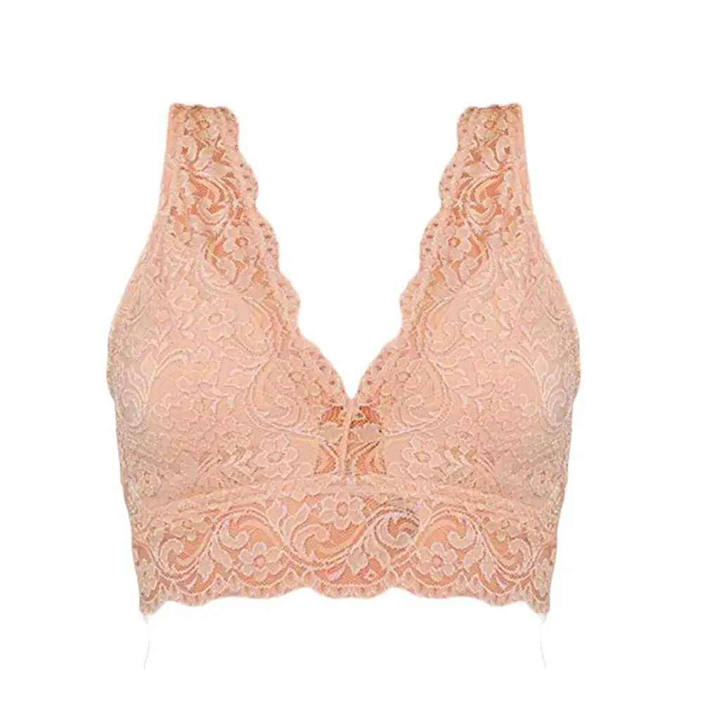 Beige Bralette Plus плюс размер прозрачный кружевной бюстгальтер топы женское Сексуальное белье кружева Глубокий V Bralette удобное нижнее белье 12X - Цвет: Beige