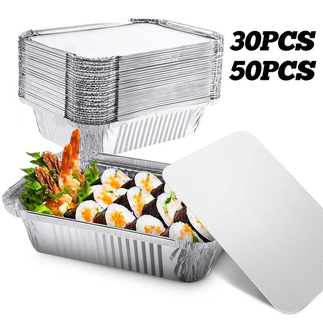 50PCS 6*5 Inch Aluminum Foil Pans Baking Tray with Lids for Restaurant  Disposable Take Away Food Container Kitchenware 600ml - AliExpress