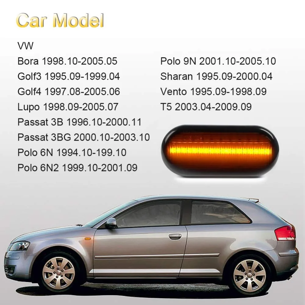 2 шт. динамический Дым Янтарный светодиодный боковой маркер указатель поворота для Volkswagen T5 Golf3 Golf4 Passat Polo Bora Sharan Lupo Vento