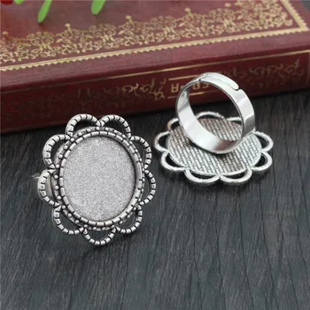 

18mm 6pcs Antique Silver Plated Brass Adjustable Ring Settings Blank/Base,Fit 18mm Glass Cabochons,Buttons;Ring Bezels-K4-31