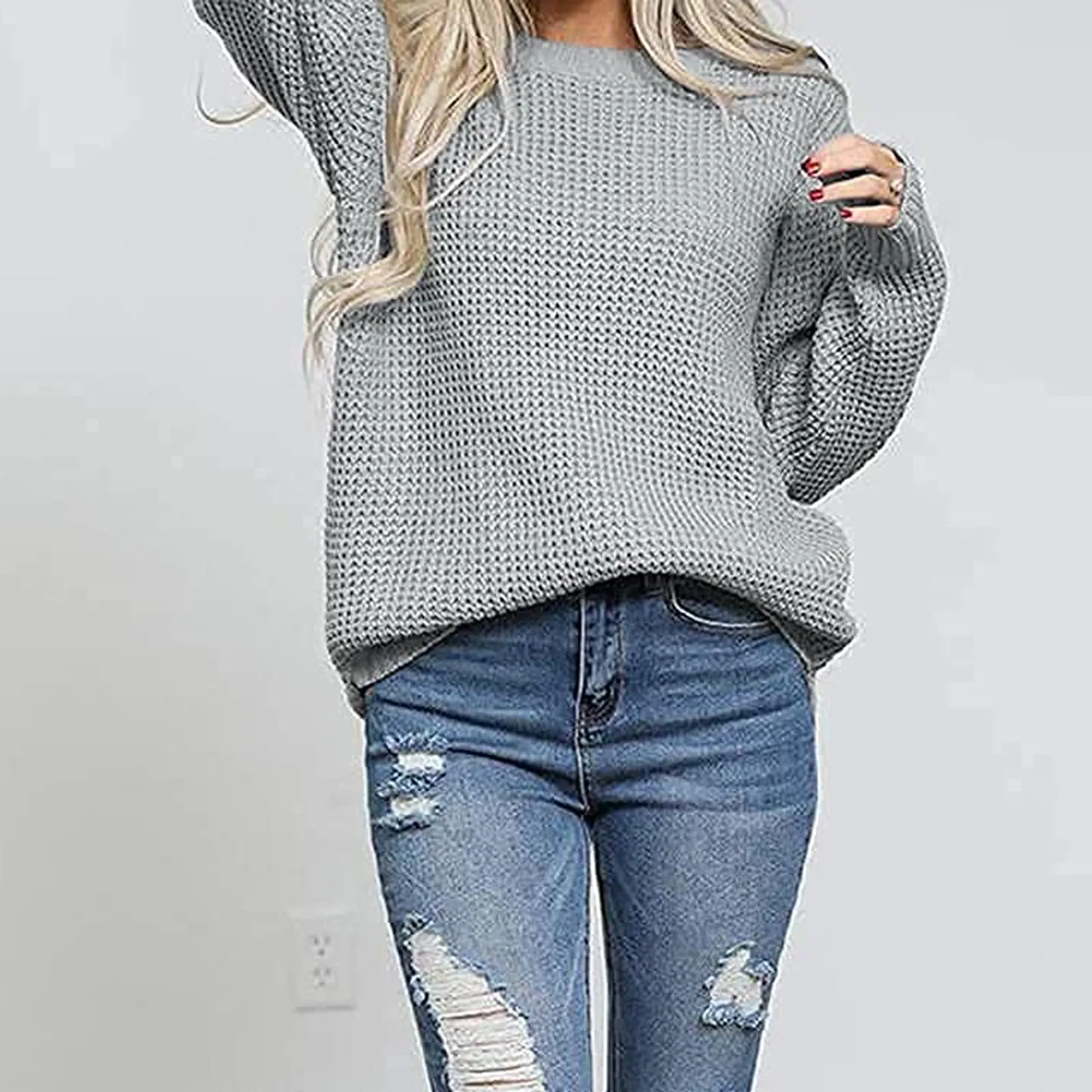 2021 New Women's Basic Loose Sweater Tops Ladies Casual Long Sleeve Round Neck Knitted Pullover Sweater Solid Color Jumpers #4 2