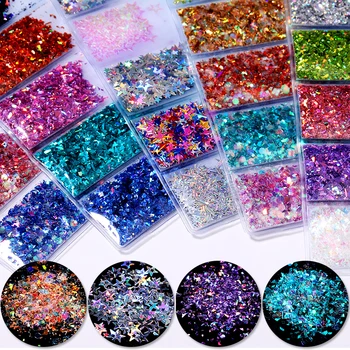 

6 Grid/Bag Mixed Nail Powder Sequins Colorful Four-pointed Star Pattern Nail Flakes Sticker Dust For Nail Art Decorations
