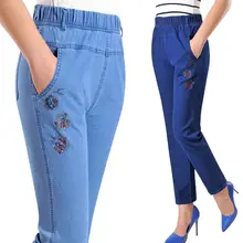 Узкие джинсы-карандаш с вышивкой, уличная одежда, винтажные джинсовые брюки, джинсы-стрейч для мам, джинсы для женщин в стиле бойфренд