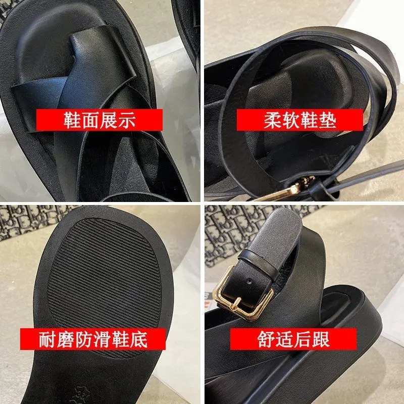 INS HOT Women's Sandals 2021 Summer Solid Color Comfortable Female Beach Shoes Chunky Sandals For Woman Non-Slip Shoe