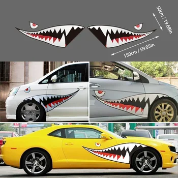 

Pair 59'' Shark Mouth Tooth Teeth Sticker Vinyl Exterior Decal For Car Side Door Care Car Store
