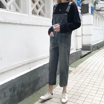 

Wide Leg Denim Jumpsuit Loose Slim Denim Overalls Jumpsuit Romper Women College Wind Retro Casual Woman Pants Jean Bodysuit