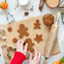 Новогодняя деревянная скалка для тиснения Рождественская вечеринка печенье выпечка лапша печенье торт тесто Скалка Инструмент Примечание рисунок кошки