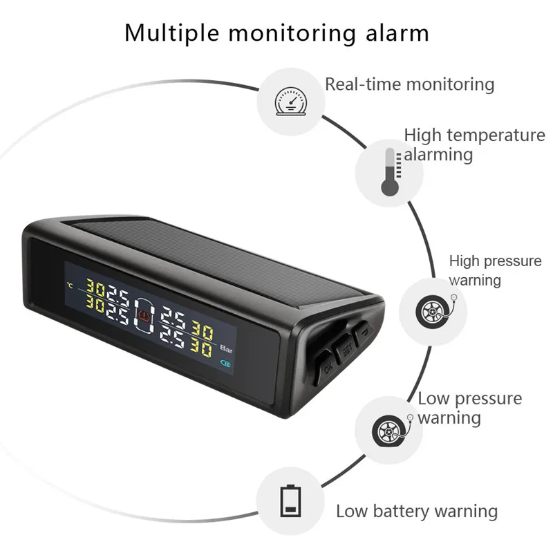 Vtopek автомобильный Солнечный TPMS инструмент TPMS система контроля давления в шинах аварийный дисплей внутренний или внешний датчик оповещение о цветовой температуре